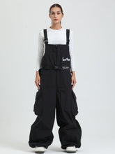 GSOU SNOW Womens Snowboard Bibs Super Baggy Ski Bibs Loose Snow Pants Overalls Waterproof Insulated Winter