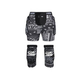 Gsou Snow Adult Black Flower Ski Snowboard Protective Gear Shorts And Knee Pads Set