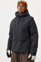 Chaqueta de nieve negra para mujer, totalmente impermeable, con múltiples bolsillos y ventilación
