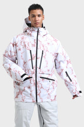 Men's Pink Marble Multifunctional Waterproof Insulated Snow Jacket