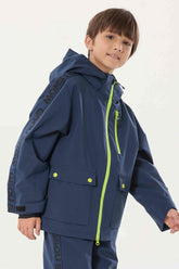 Kids' Navy Blue Sporty Logo Tape Waterproof Insulated Snow Jacket
