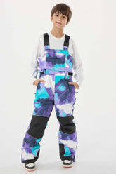 Boys’ Purple Tie-dye Reflective Durable Workwear Snow Bibs