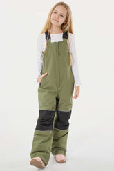 Girls’ Army Green Waterproof Reflective Durable Snow Bibs