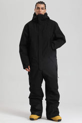 Men's Black Insulated Color-block Utility Baggy One-Piece Ski Suit