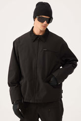 Men's Black Boxy Modern Barn Corduroy-Collar Snow Jacket