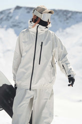 Women's Off-White Washed Effect Minimalist Multi-Pocket Waterproof Snow Jacket