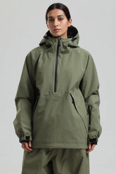 Women's Army Green Minimalist Half-Zip Waterproof Insulated Snow Anorak