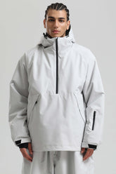 Men's Light Grey Minimalist Half-Zip Waterproof Insulated Snow Anorak