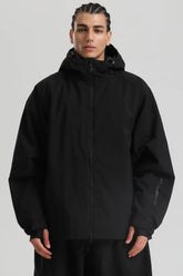Men's Black Dual-Vent Minimalist Waterproof Insulated Snow Jacket