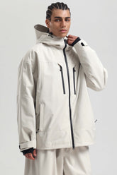 Men's Off White Multi-Pocket Dual-Vent Waterproof Insulated Snow Jacket