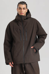 Men's Coffee Multi-Pocket Dual-Vent Waterproof Insulated Snow Jacket
