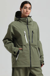 Women's Army Green Contrast-Zip Fully Sealed Waterproof Insulated Snow Jacket