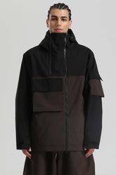 Men's Black & Coffee Asym-Zip Utility Pocket Waterproof Snow Jacket