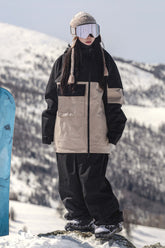 Women's Black & Khaki Asym-Zip Utility Pocket Waterproof Snow Jacket