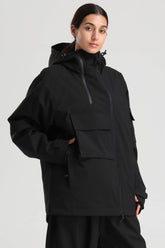 Women's Black Asym-Zip Utility Pocket Waterproof Snow Jacket