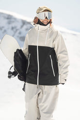 Women's White & Black Face Vent Asym-Zip Waterproof Insulated Snow Jacket