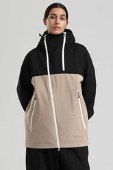 Women's Black & Khaki Face Vent Asym-Zip Waterproof Insulated Snow Jacket