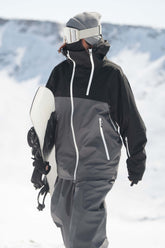 Women's Black & Grey Face Vent Asym-Zip Waterproof Insulated Snow Jacket