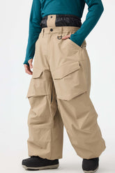Men's Khaki Baggy Utility Wear-resistant Snow Pants