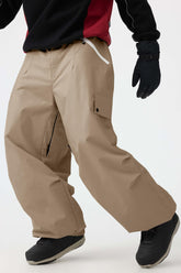 Men's Khaki Baggy Wear-resistant Waterproof Snow Pants