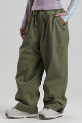 Women's Army Green Baggy Drawstring Durable Snow Pants