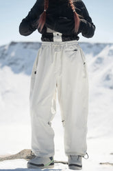 Women's Off White Baggy Drawstring Durable Snow Pants