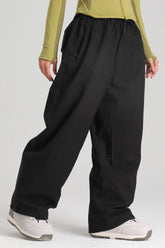 Women's Black Baggy Drawstring Durable Snow Pants