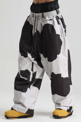 Men’s Cow Print Baggy Drawstring Durable Snow Pants