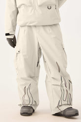 Men's Off White Reflective Flame Baggy Utility Snow Pants