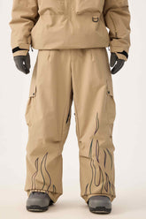 Men's Khaki Reflective Flame Baggy Utility Snow Pants