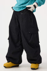 Women's Black Baggy Structured Soft Corduroy Snow Pants