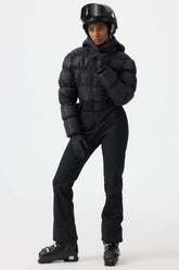 Traje de esquí de una pieza de plumón resistente a las manchas de color negro para mujer