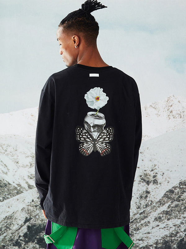 Sudadera con capucha unisex con estampado de mariposas y montañas nevadas de RandomPow para hombre
