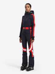 Over Ski Women's Vertical Stripes One Piece Ski Suit With Hood