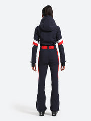 Over Ski Women's Vertical Stripes One Piece Ski Suit With Hood