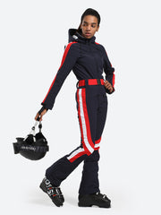 Over Ski Women's Vertical Stripes One Piece Ski Suit With Hood