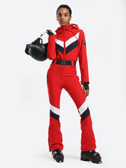 Over Ski Women's Stripe One Piece Ski Suit With Hood