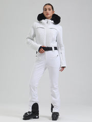 Traje de esquí acampanado con ribete de piel sintética Gsou Snow Mountain Chic para mujer