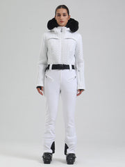 Traje de esquí acampanado con ribete de piel sintética Gsou Snow Mountain Chic para mujer