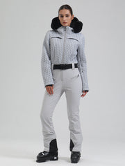 Traje de esquí acampanado con ribete de piel sintética Gsou Snow Mountain Chic para mujer
