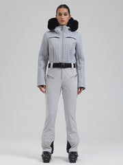 Traje de esquí acampanado con ribete de piel sintética Gsou Snow Mountain Chic para mujer