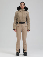 Traje de esquí acampanado con ribete de piel sintética Gsou Snow Mountain Chic para mujer