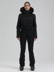 Traje de esquí acampanado con ribete de piel sintética Gsou Snow Mountain Chic para mujer