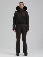 Traje de esquí acampanado con ribete de piel sintética Gsou Snow Mountain Chic para mujer