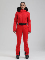 Traje de esquí acampanado con ribete de piel sintética Gsou Snow Mountain Chic para mujer