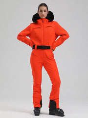 Traje de esquí acampanado con ribete de piel sintética Gsou Snow Mountain Chic para mujer