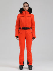 Traje de esquí acampanado con ribete de piel sintética Gsou Snow Mountain Chic para mujer
