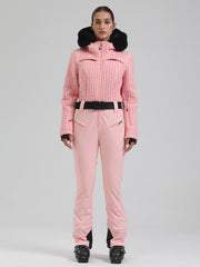 Traje de esquí acampanado con ribete de piel sintética Gsou Snow Mountain Chic para mujer