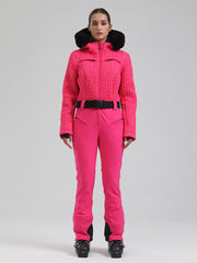 Traje de esquí acampanado con ribete de piel sintética Gsou Snow Mountain Chic para mujer