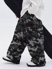 Men's Double Knee Mountain Freestyle Baggy Camo Snow Pants